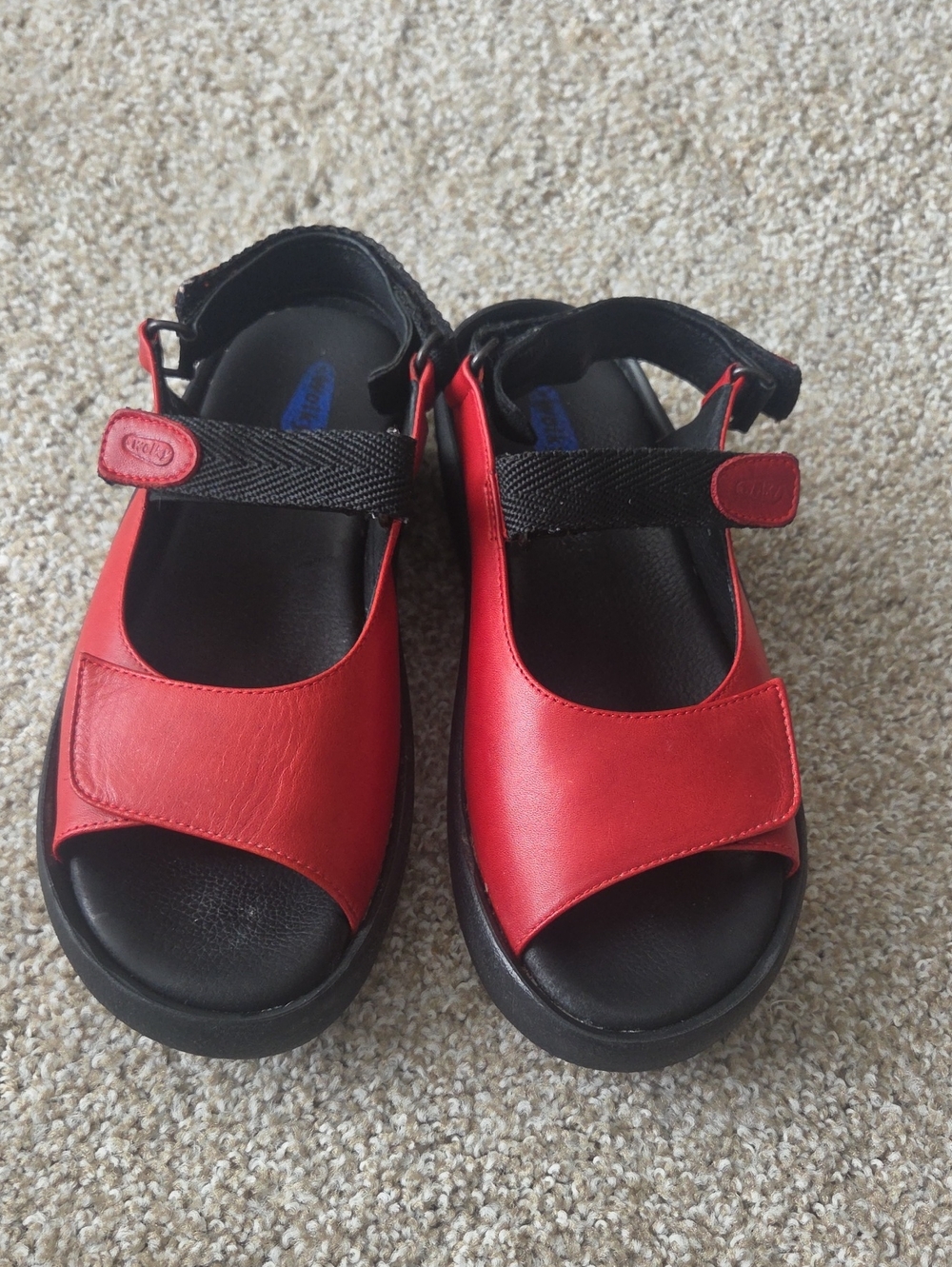 Wolky Red Leather Mary Jane-Style Sandals with Black Straps